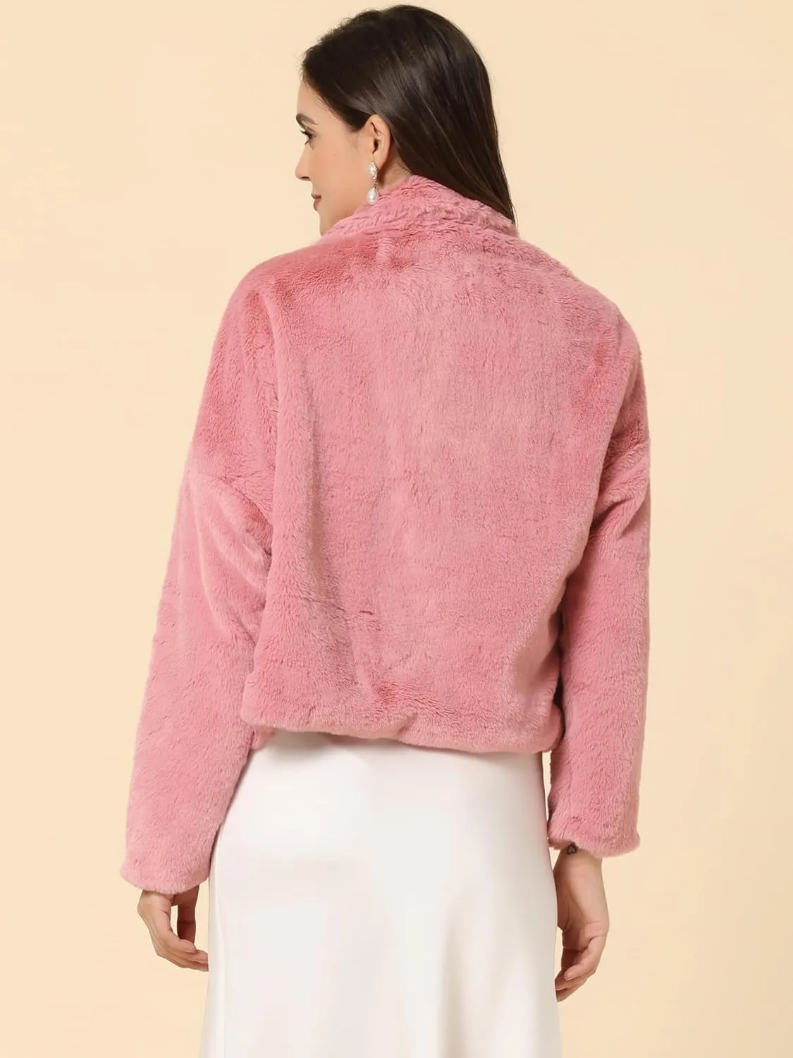 Allegra K Women's Winter Wedding Faux Fur Bolero Jacket Loose Formal Faux Fur Coat