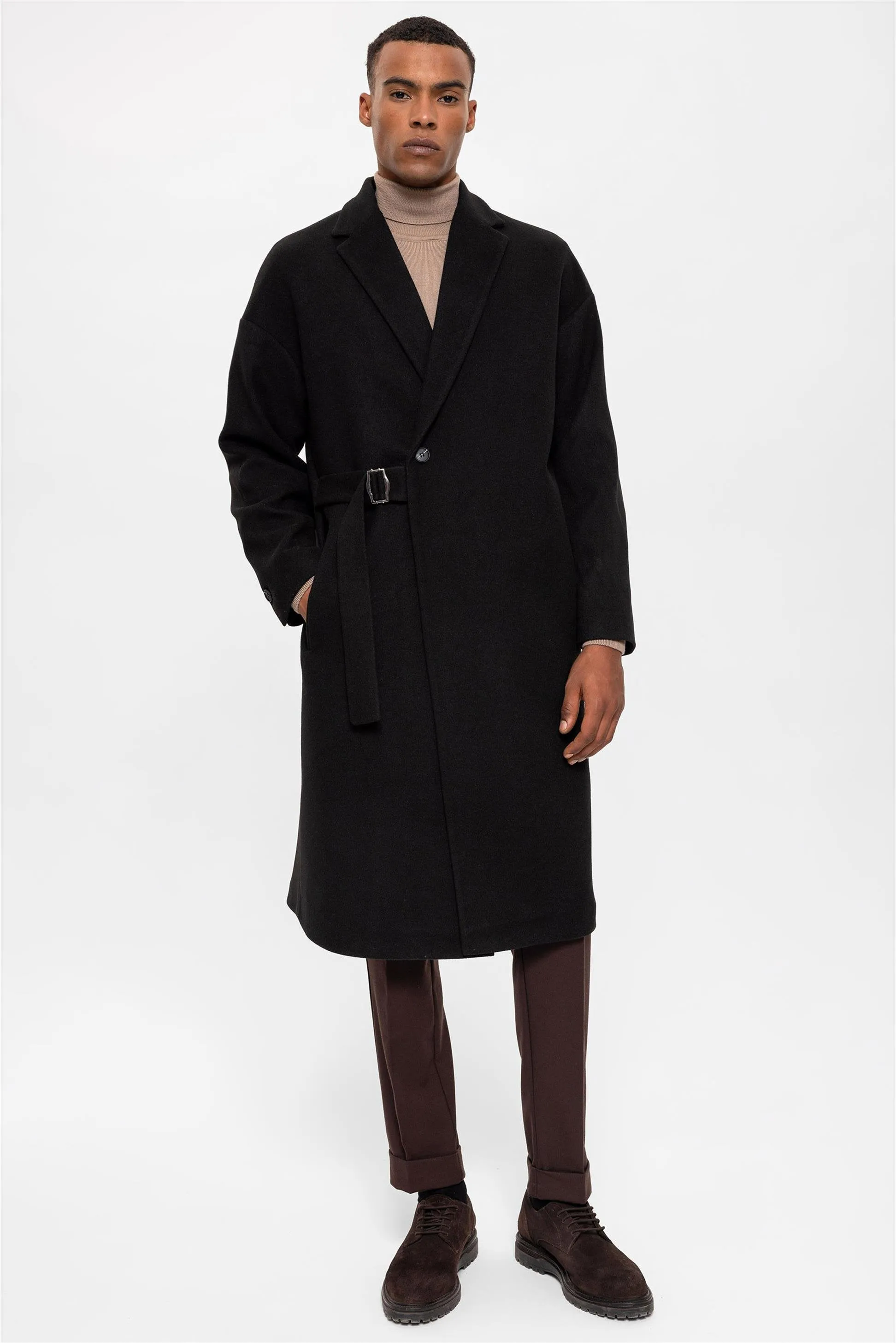Belted Oversize Men's Coat - Wessi