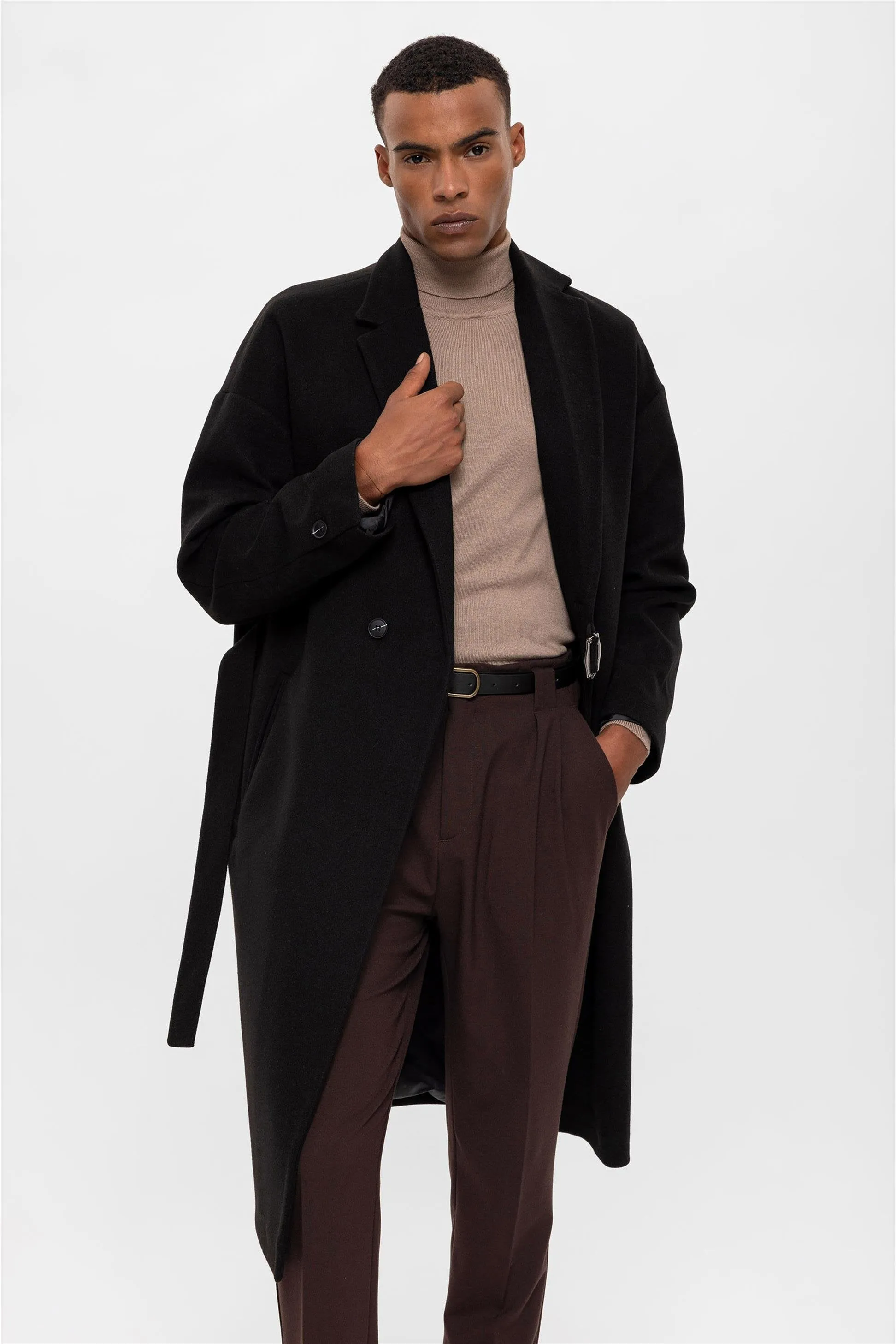 Belted Oversize Men's Coat - Wessi