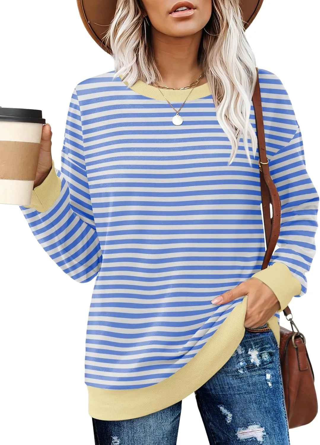 Besshopie Womens Long Sleeve Shirts Crewneck Casual Tunic Tops Fall Fashion Outfits