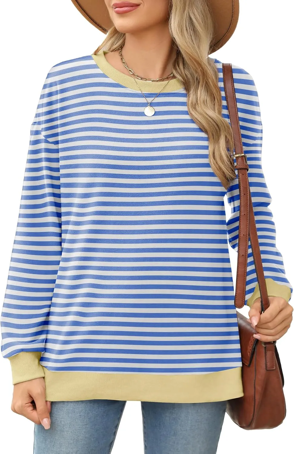 Besshopie Womens Long Sleeve Shirts Crewneck Casual Tunic Tops Fall Fashion Outfits