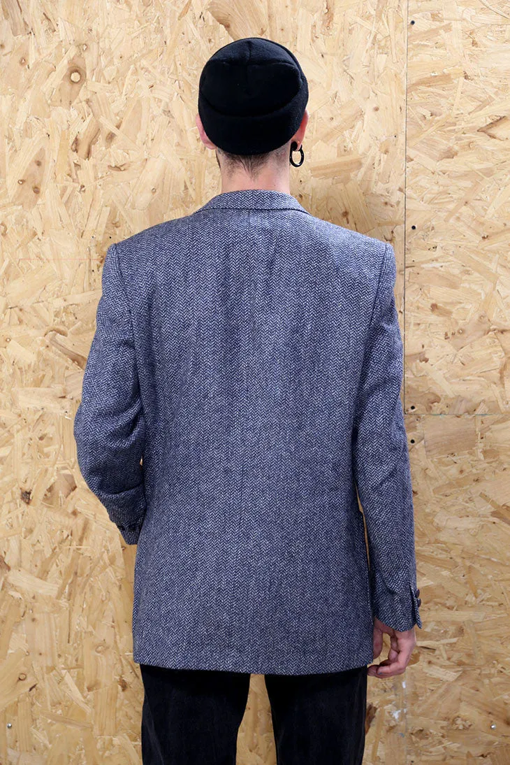 Blue Herringbone Tweed Blazer