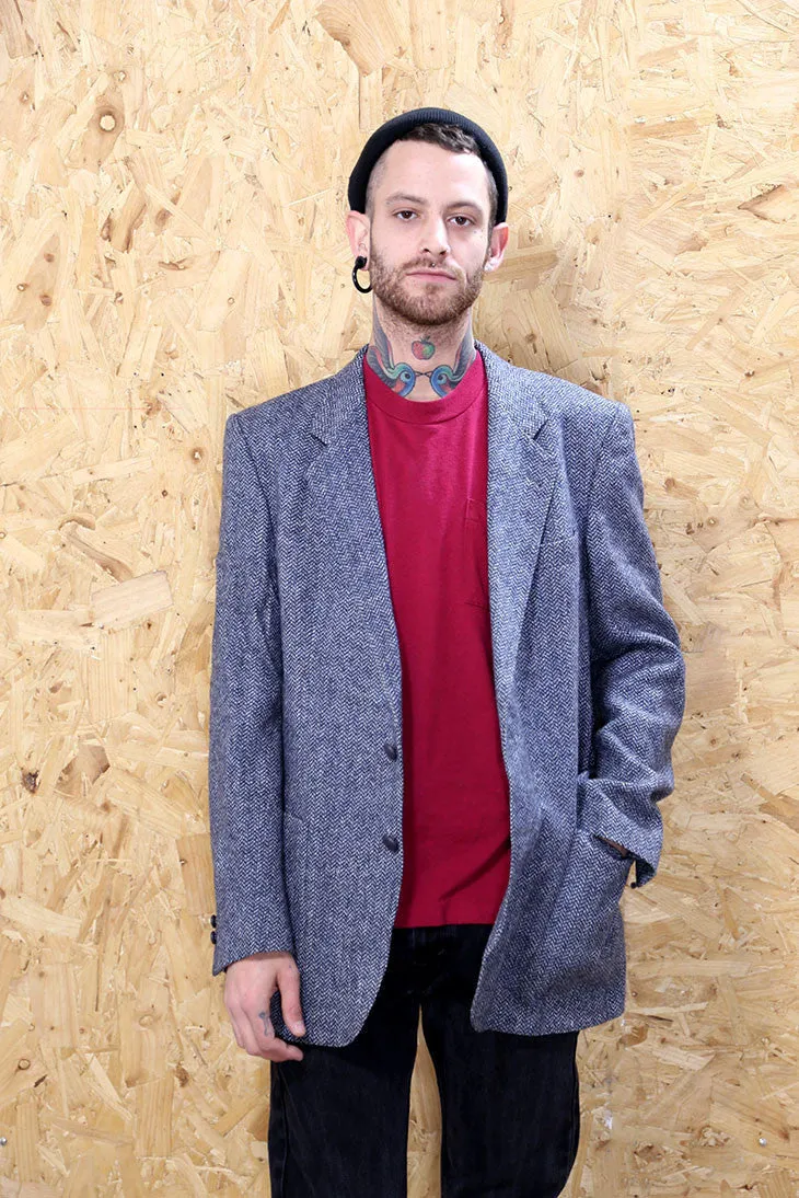Blue Herringbone Tweed Blazer