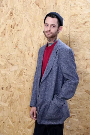 Blue Herringbone Tweed Blazer