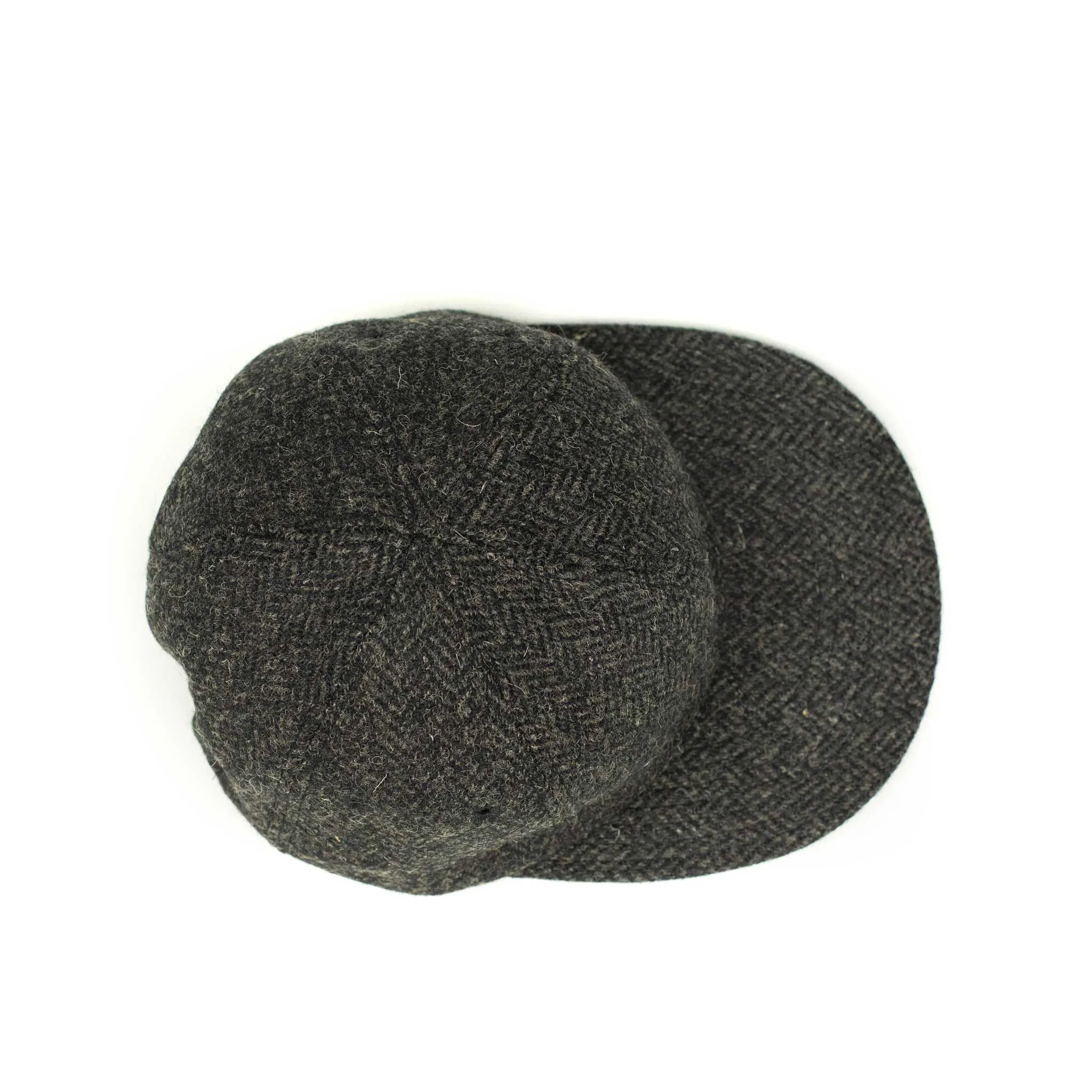 Classic 6 panel cap in charcoal Harris Tweed wool herringbone