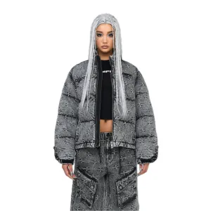 Compass Mustang Classic Denim Puffer Jacket In Gray