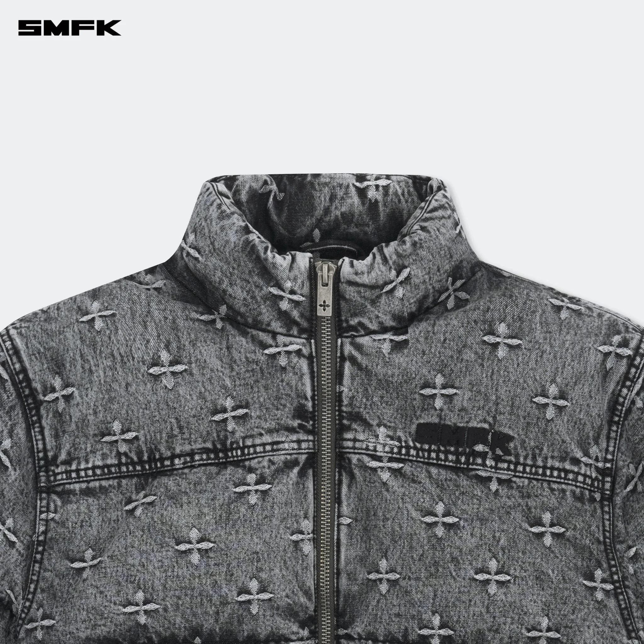 Compass Mustang Classic Denim Puffer Jacket In Gray