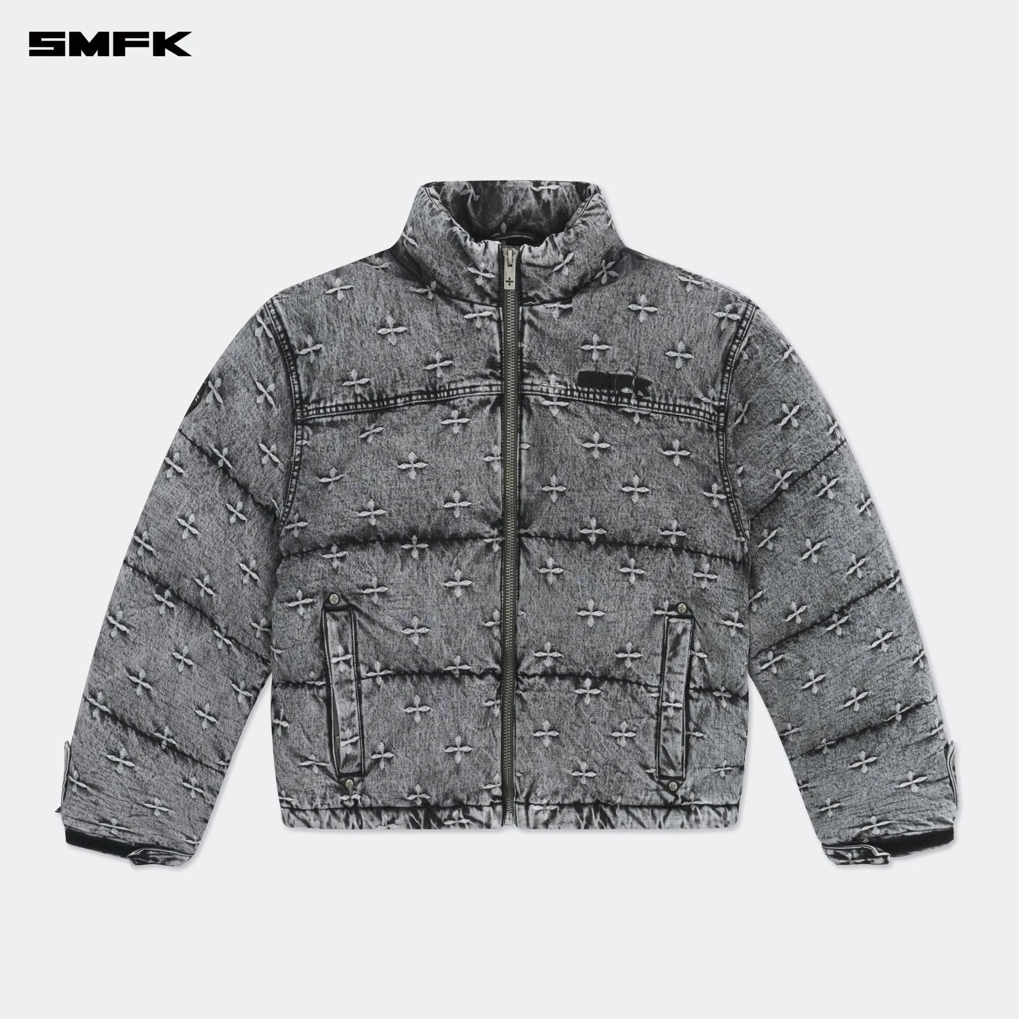Compass Mustang Classic Denim Puffer Jacket In Gray