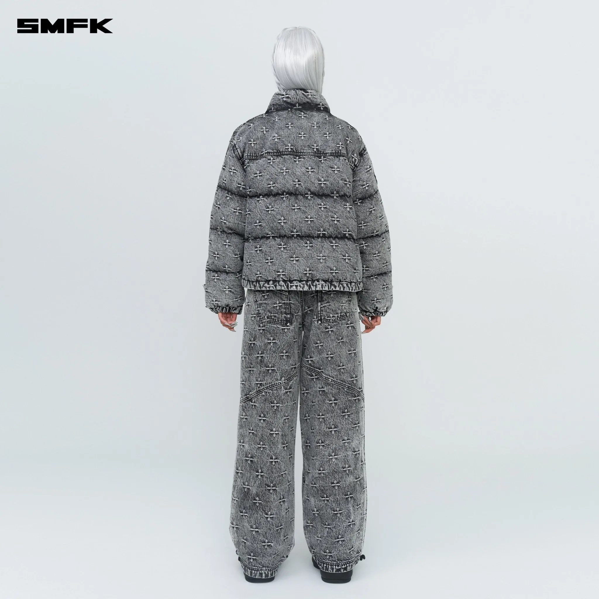Compass Mustang Classic Denim Puffer Jacket In Gray