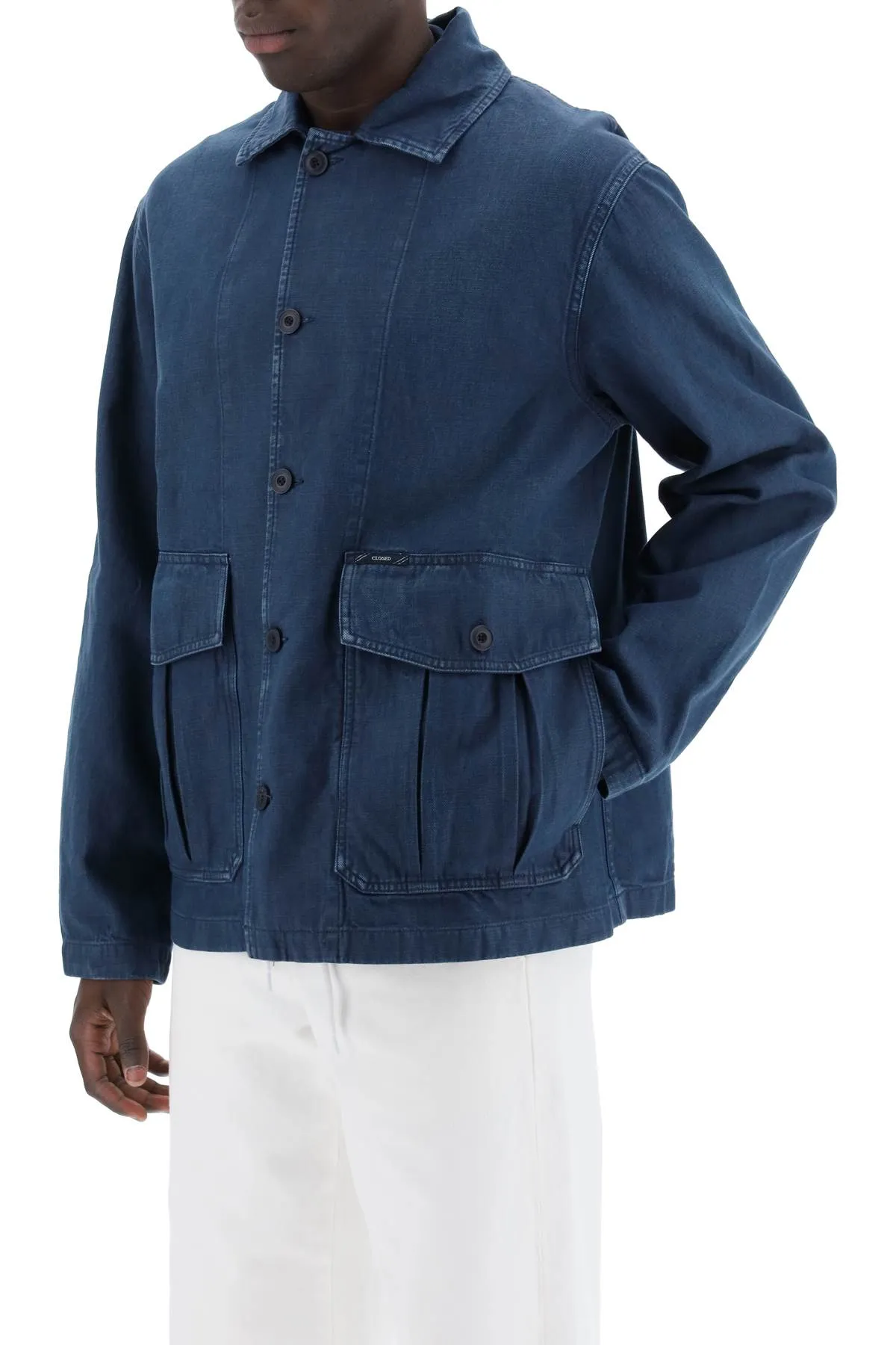 denim cargo overshirt with