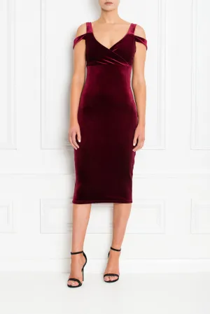 EVIE BERRY VELVET MIDI DRESS