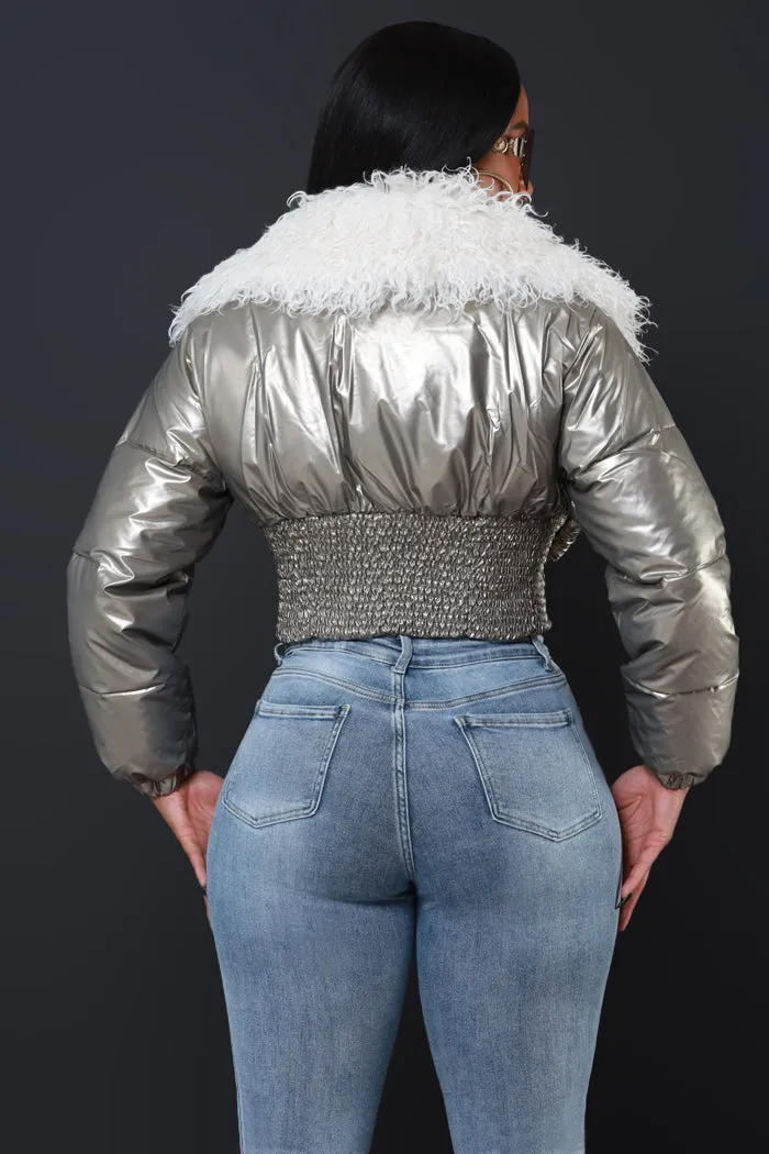 Final Touch Faux Fur Bomber Jacket - Silver