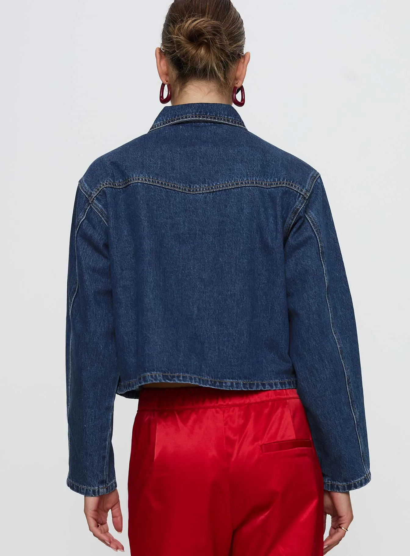 Good On You Bow Detail Jacket Blue Denim