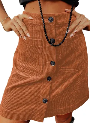 Happy Sailed Womens Corduroy Skirts Spring Winter High Waist Button Down A-line Short Mini Skirt with Pockets