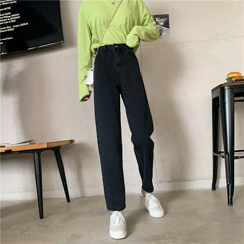 High Waisted Jeans for Women Straight Leg Denim Bottom Vintage Pants