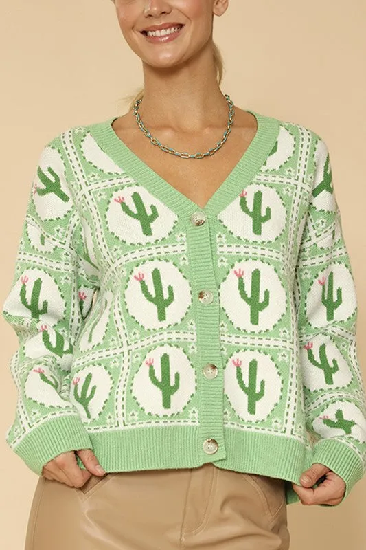 Hot Girl Cactus Tile Knit Cardigan