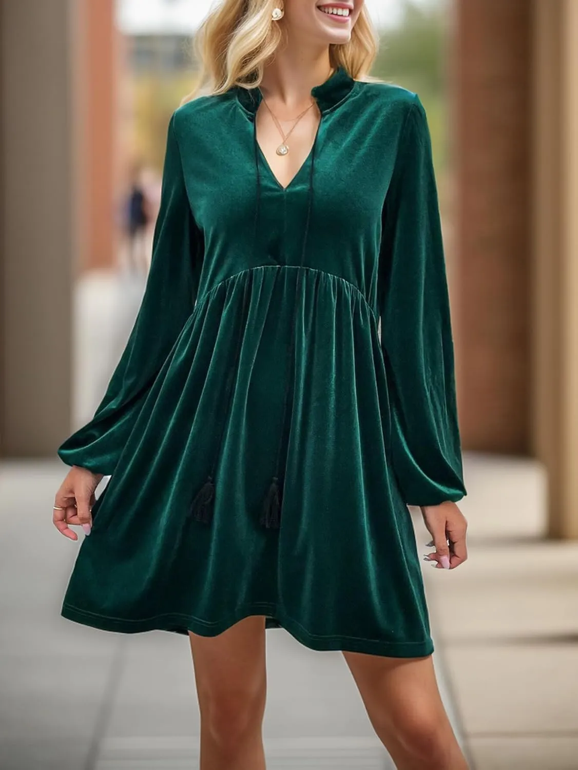 IFFEI Womens Long Sleeve Velvet Dress V-Neck Fall Winter Wedding Guest Mini Dresses for Women 2025