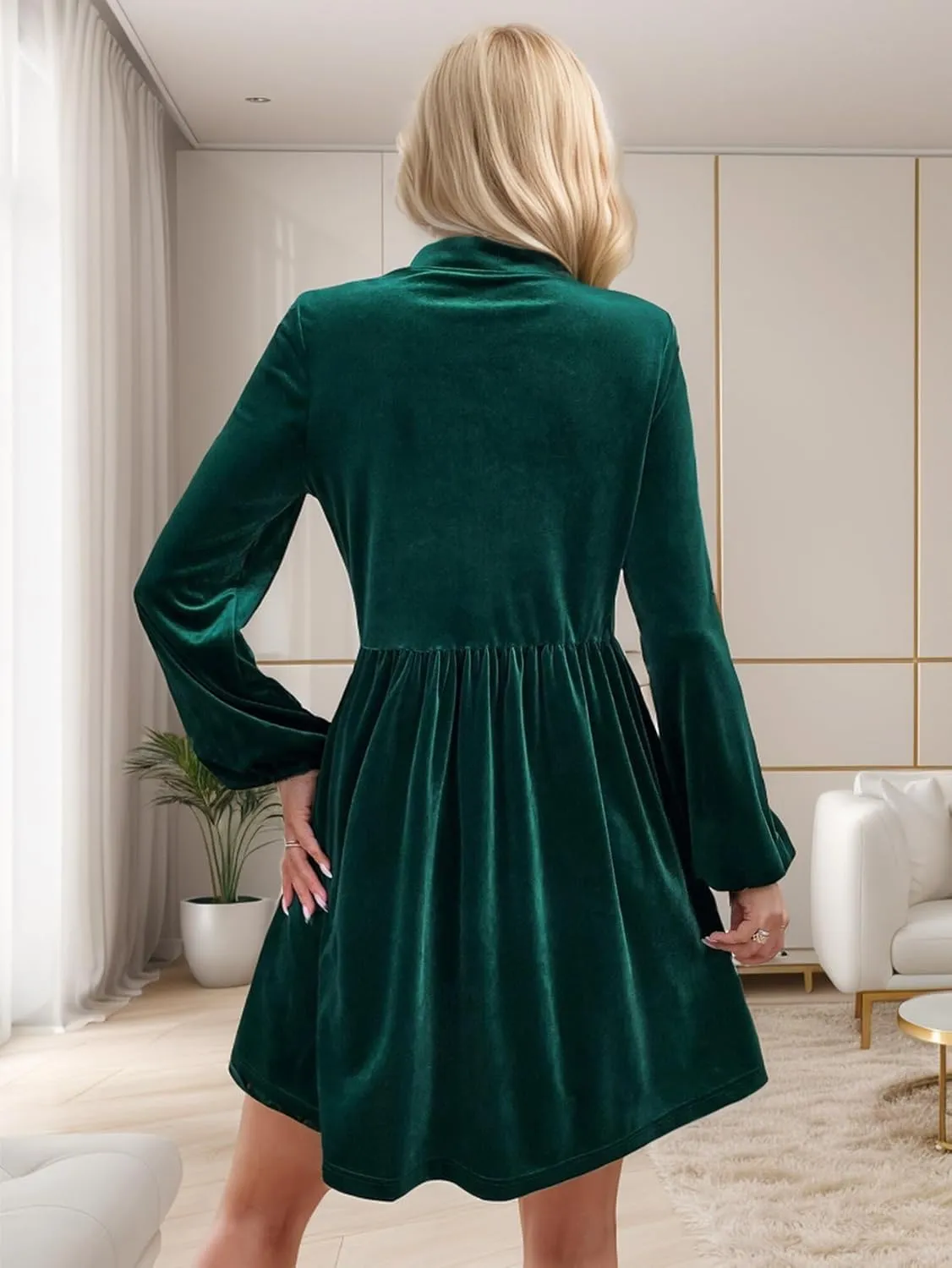IFFEI Womens Long Sleeve Velvet Dress V-Neck Fall Winter Wedding Guest Mini Dresses for Women 2025