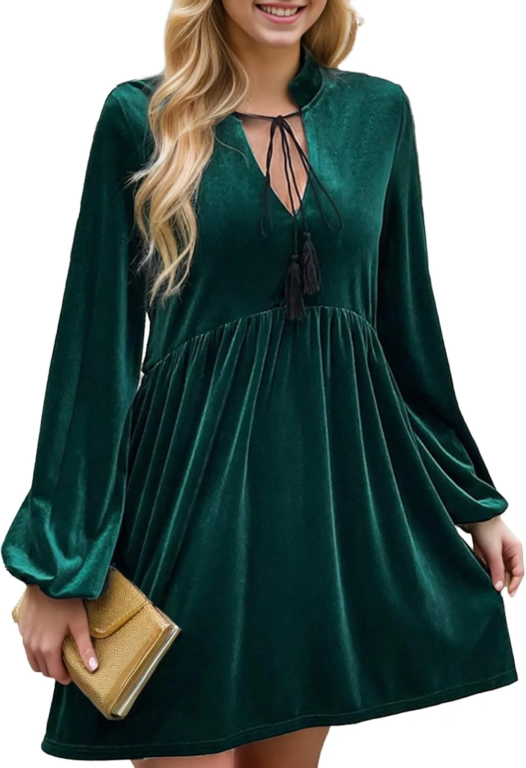 IFFEI Womens Long Sleeve Velvet Dress V-Neck Fall Winter Wedding Guest Mini Dresses for Women 2025