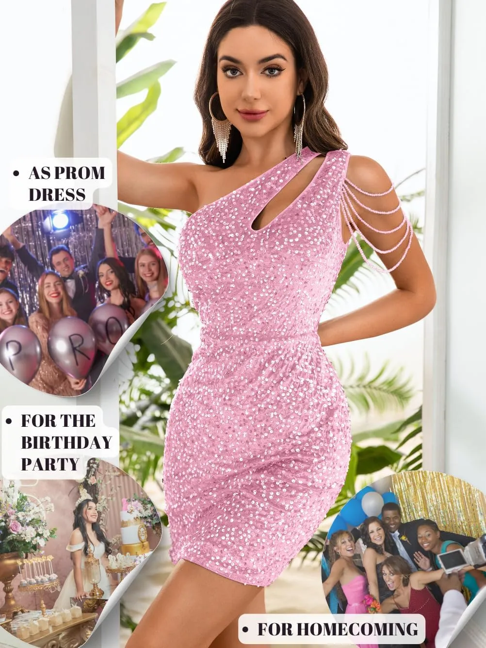 Kaei&Shi Sequin Velvet Prom Dress,Cut Out One Shoulder Short Formal Dresses,Sparkly Outfits Women HOCO Birthday Cocktail