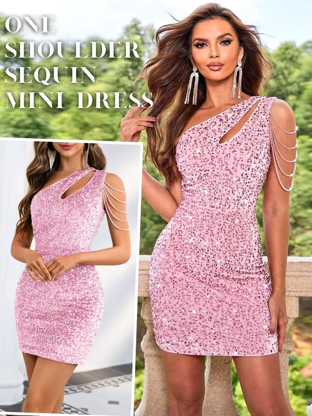 Kaei&Shi Sequin Velvet Prom Dress,Cut Out One Shoulder Short Formal Dresses,Sparkly Outfits Women HOCO Birthday Cocktail