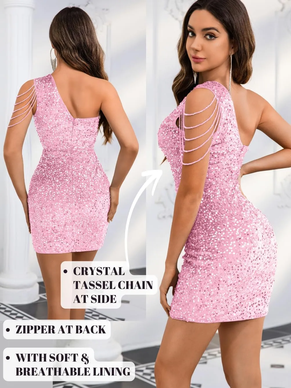 Kaei&Shi Sequin Velvet Prom Dress,Cut Out One Shoulder Short Formal Dresses,Sparkly Outfits Women HOCO Birthday Cocktail