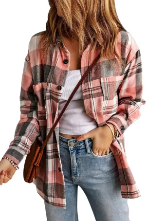 KINLONSAIR Womens Casual Flannel Plaid Shirts Oversized Lightweight Fall Shirt Coat Long Sleeve Button Down Blouse Tops