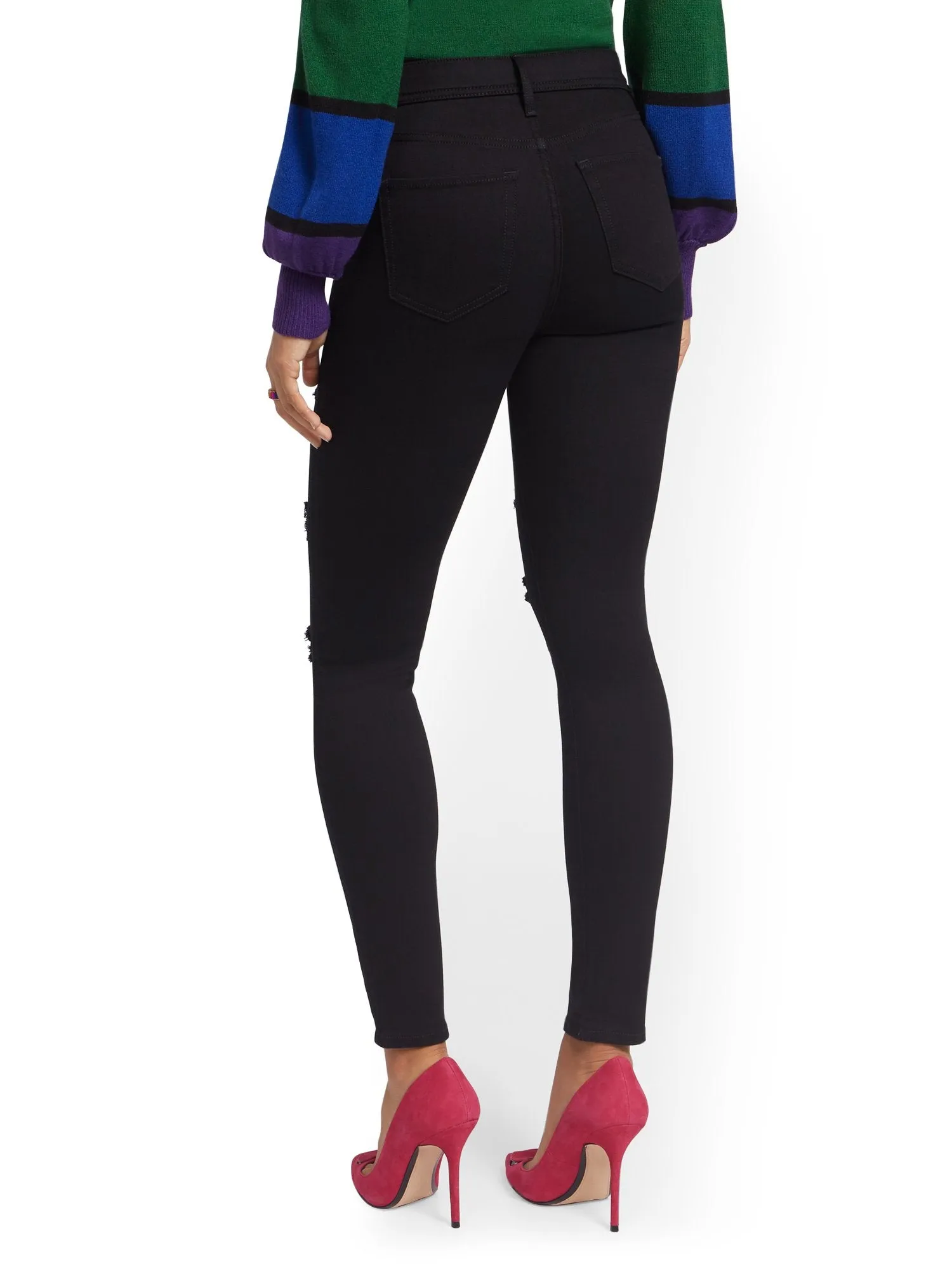 Lexi High-Waisted Super-Skinny Destroyed Jeans - Black