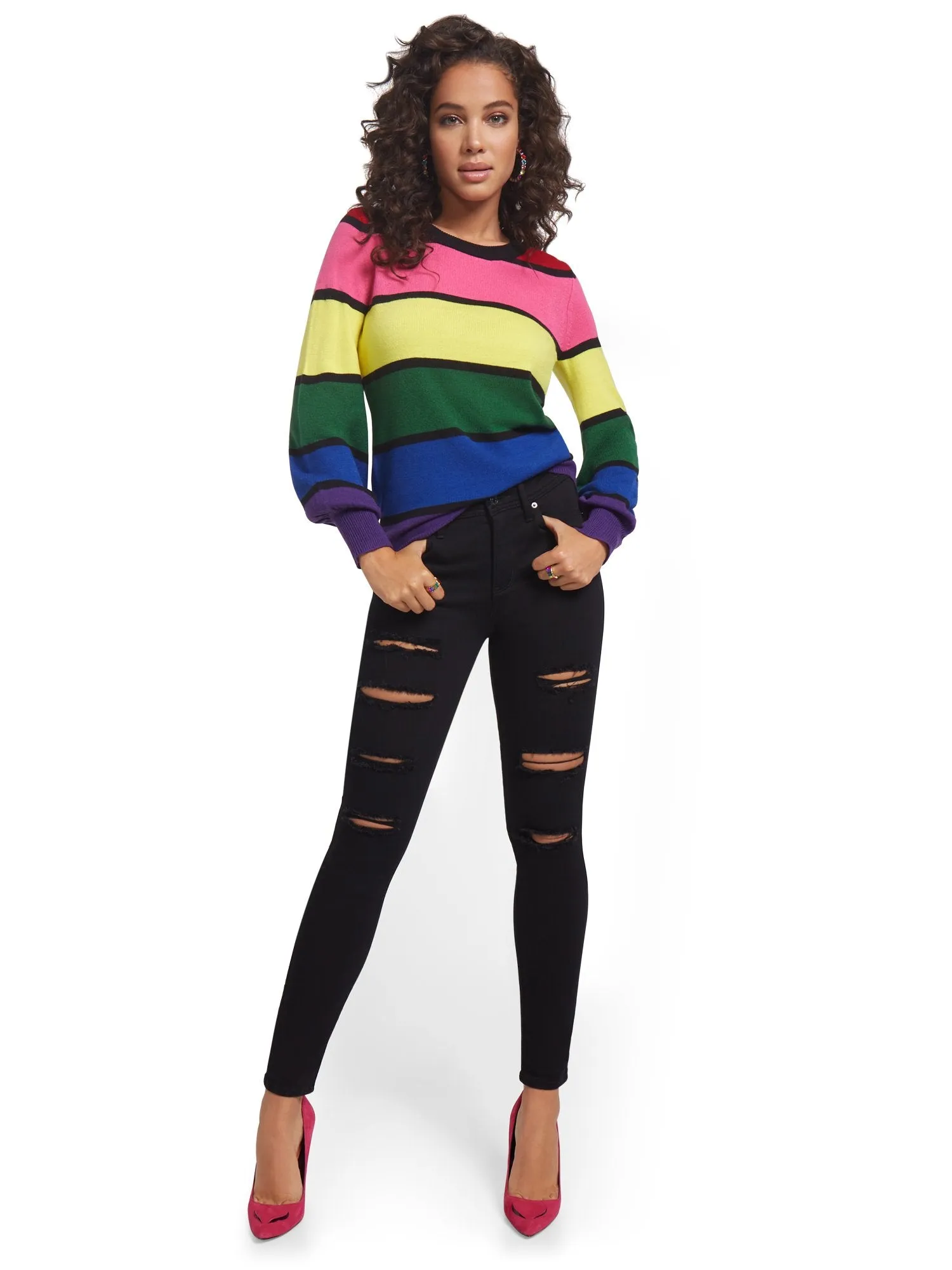 Lexi High-Waisted Super-Skinny Destroyed Jeans - Black