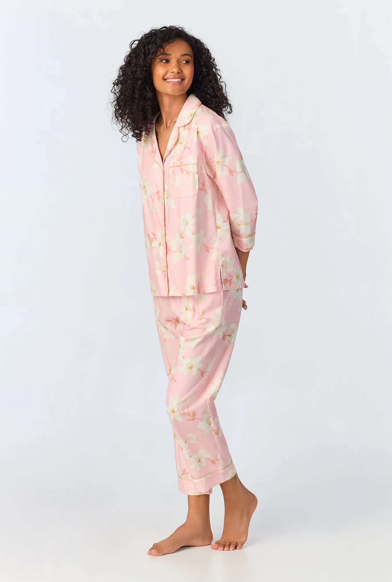 Magnolia Blossom 3/4 Sleeve Classic Woven Portuguese Flannel PJ Set