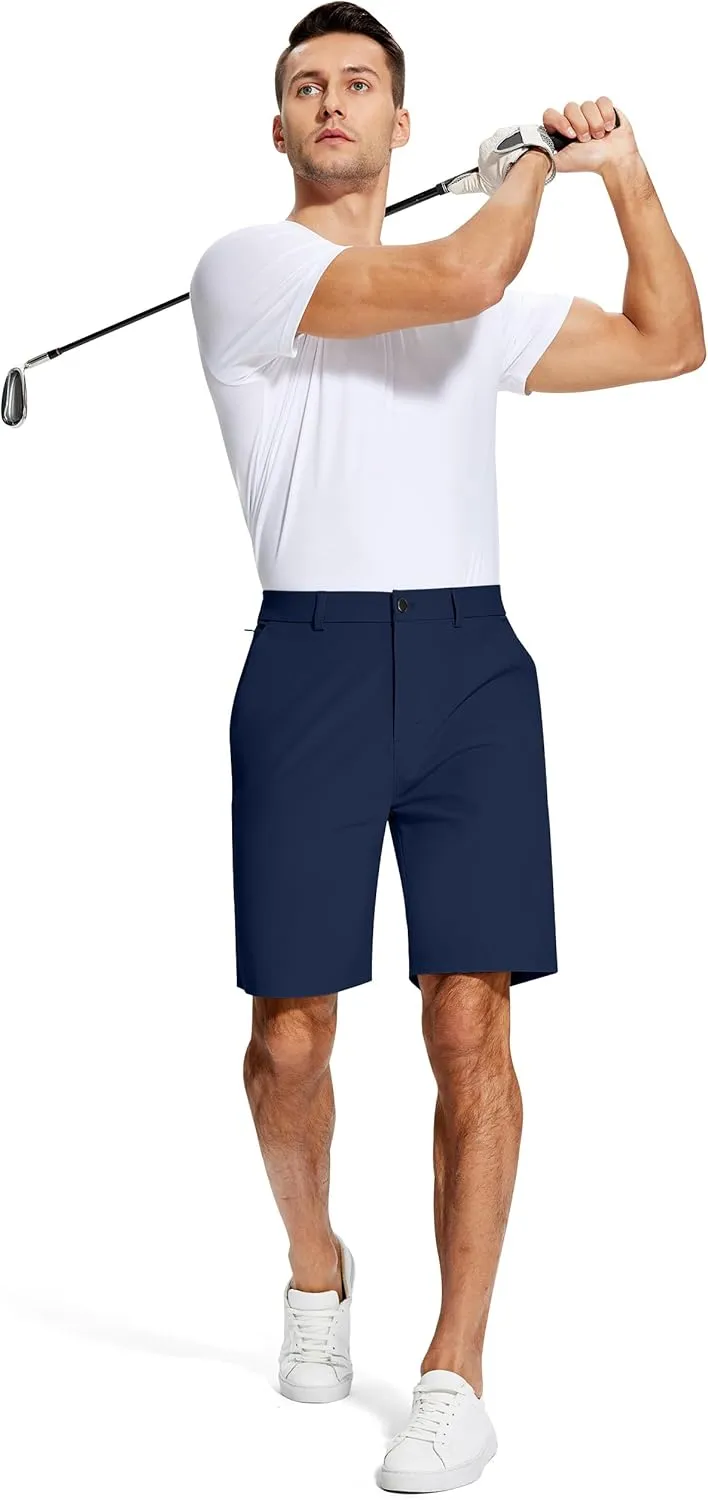 Mens Golf Dress Shorts 9 Inch with 5 Pockets Stretch Lightweight Quick Dry Chino Flat Front Shorts for Work Casual
