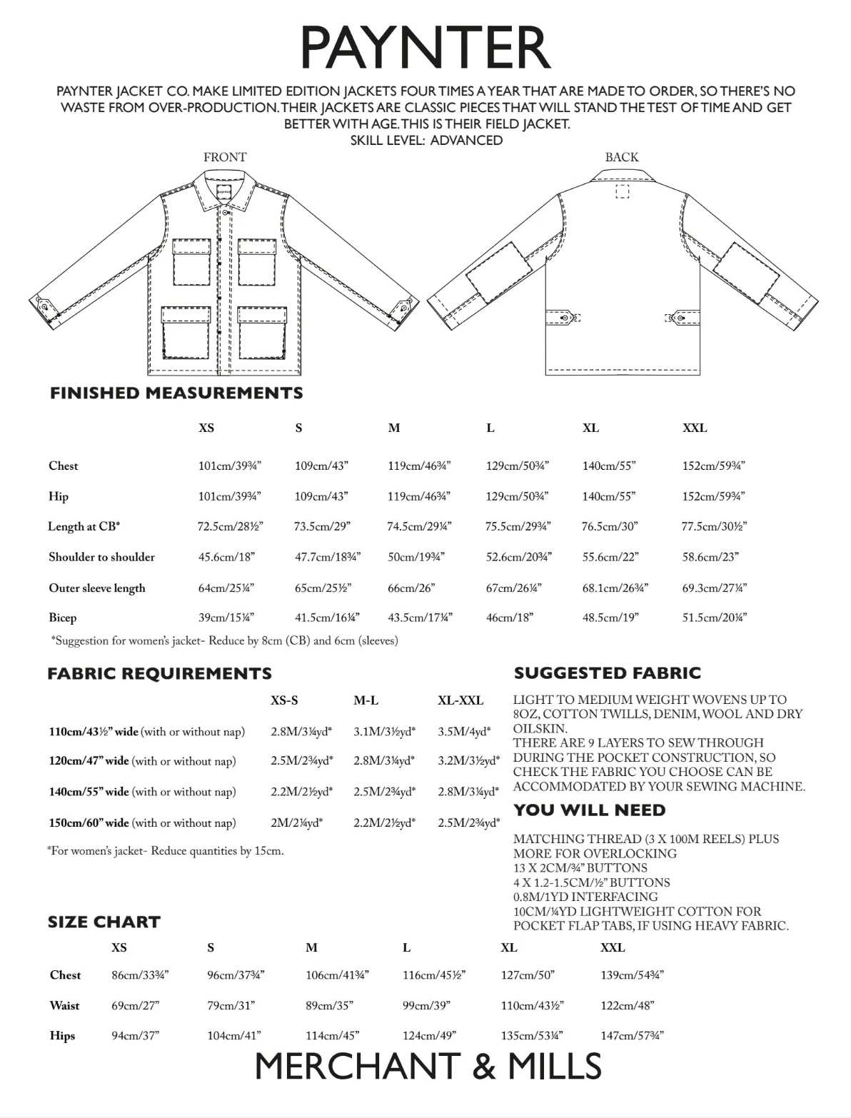 Merchant & Mills, Paynter Jacket Paper Sewing Pattern