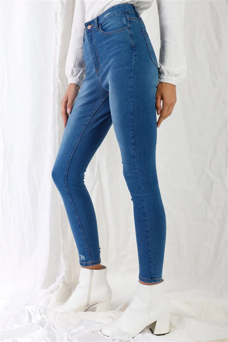 Mid Blue High-waisted Skinny Jeans