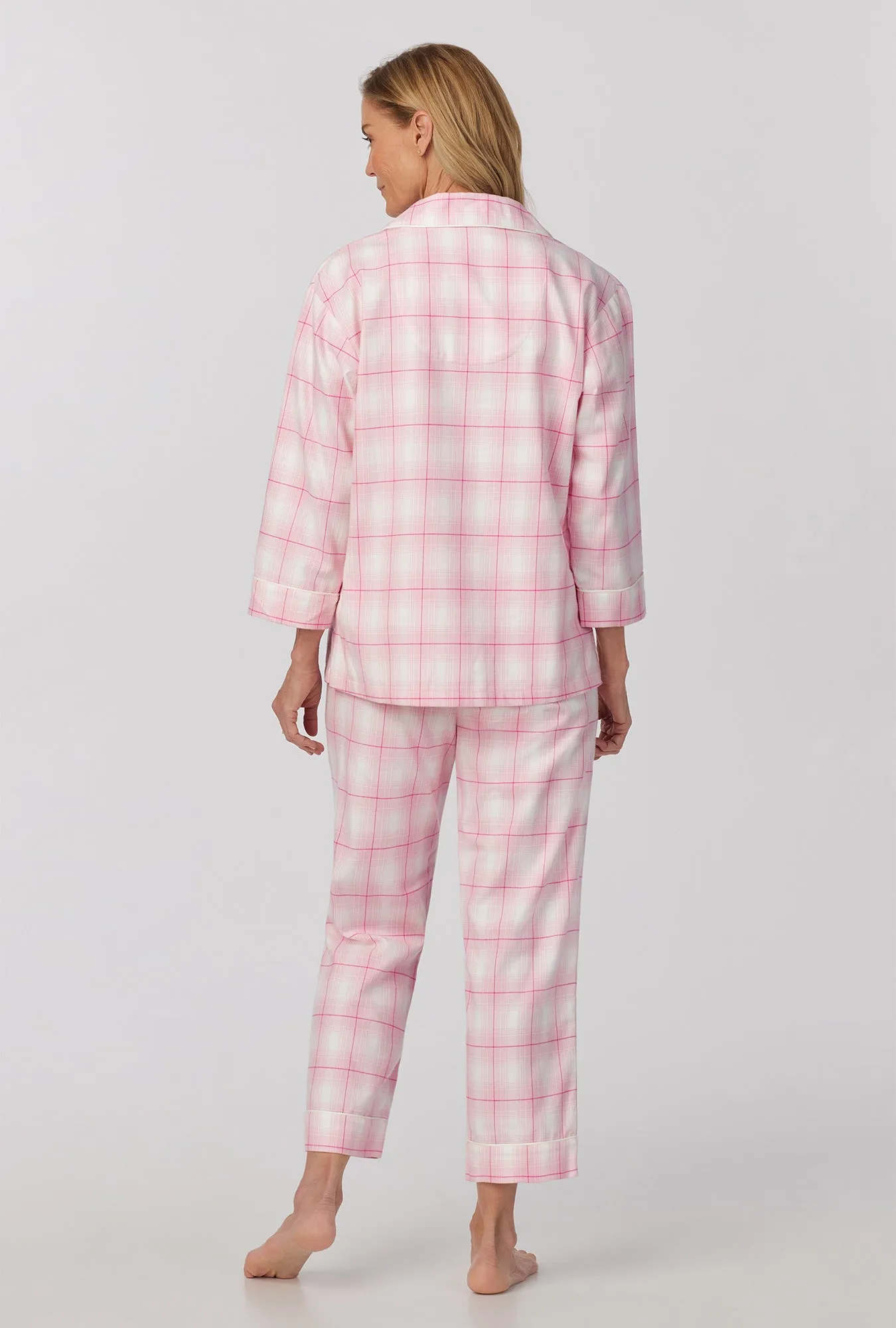 Mountain Plaid 3/4 Sleeve Classic Woven cotton portuguese flannel  Cropped PJ Set