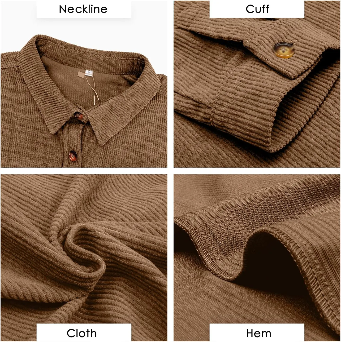 QIXING Womens Corduroy Button Down Shirt Casual Oversized Long Sleeve Blouses Tops