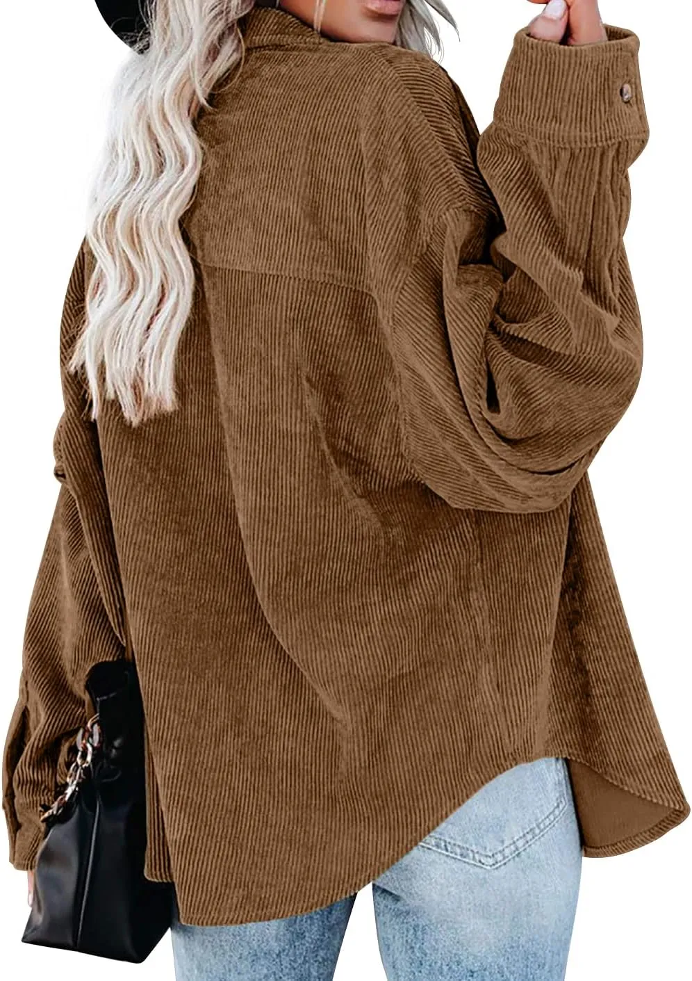 QIXING Womens Corduroy Button Down Shirt Casual Oversized Long Sleeve Blouses Tops