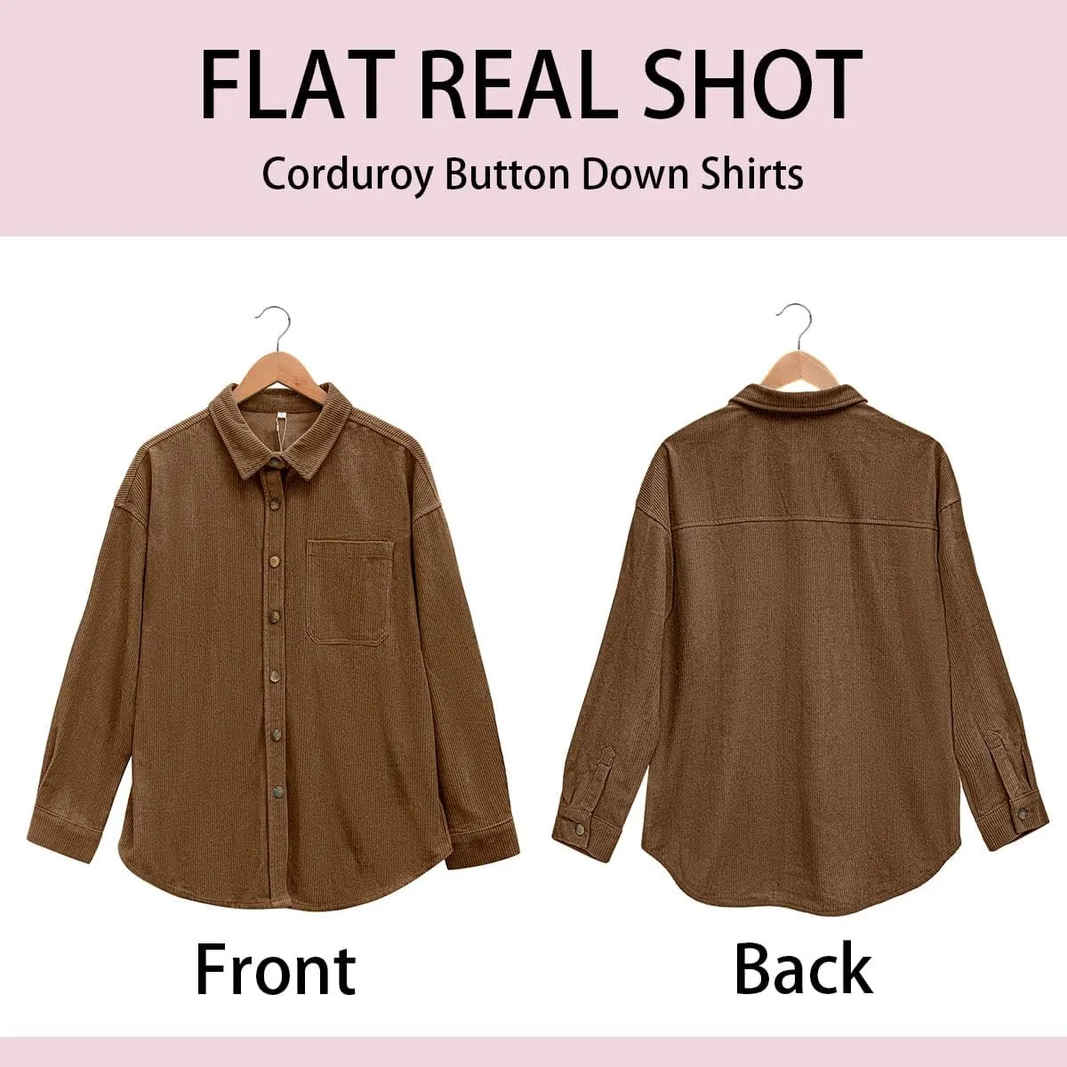 QIXING Womens Corduroy Button Down Shirt Casual Oversized Long Sleeve Blouses Tops