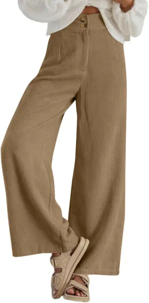 Sidefeel Corduroy Pants for Women 2025 Casual High Waisted Double Buttoned Stretchy Loose Fit Wide Leg Pants with Pockets