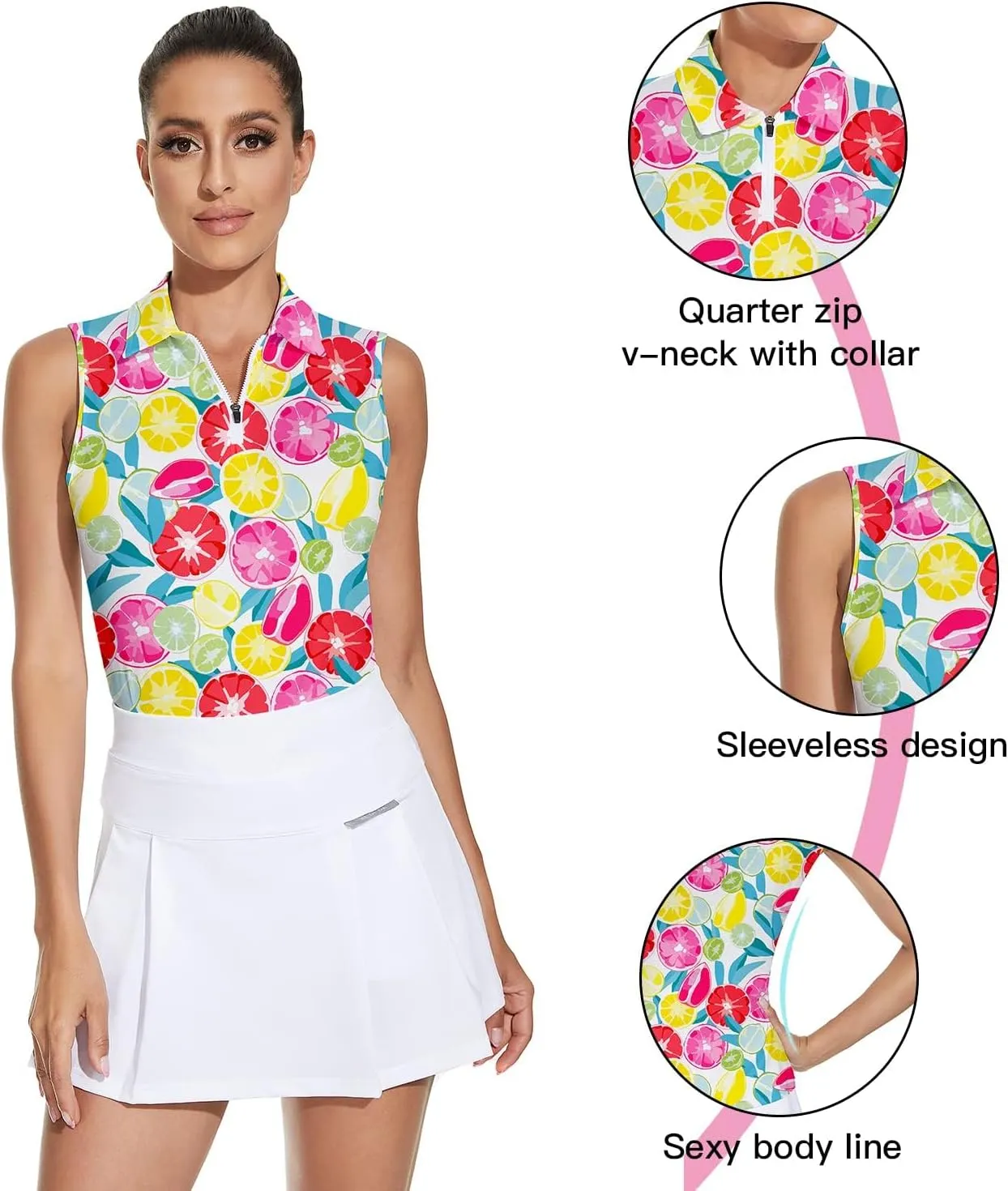 Soneven Women's Sleeveless Golf Top Floral Athletic Golf Wear Moisture Wicking Sleeveless Polo Quick Dry