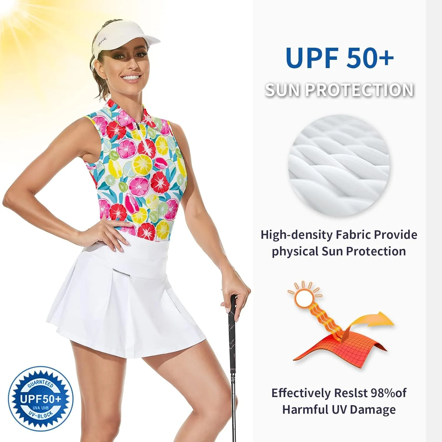 Soneven Women's Sleeveless Golf Top Floral Athletic Golf Wear Moisture Wicking Sleeveless Polo Quick Dry