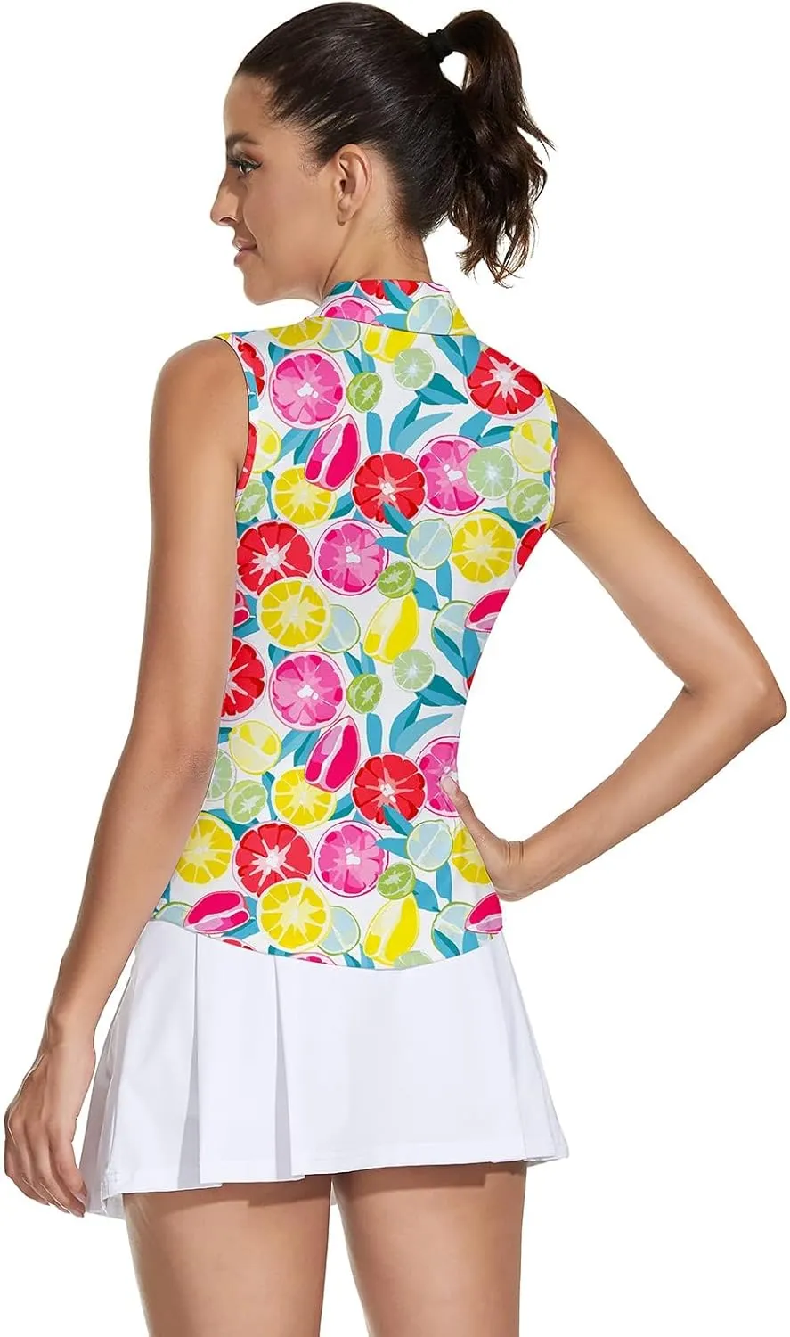 Soneven Women's Sleeveless Golf Top Floral Athletic Golf Wear Moisture Wicking Sleeveless Polo Quick Dry