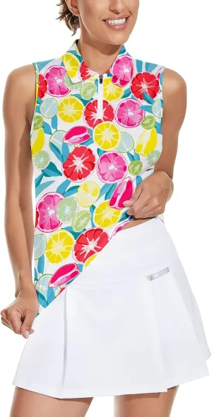 Soneven Women's Sleeveless Golf Top Floral Athletic Golf Wear Moisture Wicking Sleeveless Polo Quick Dry