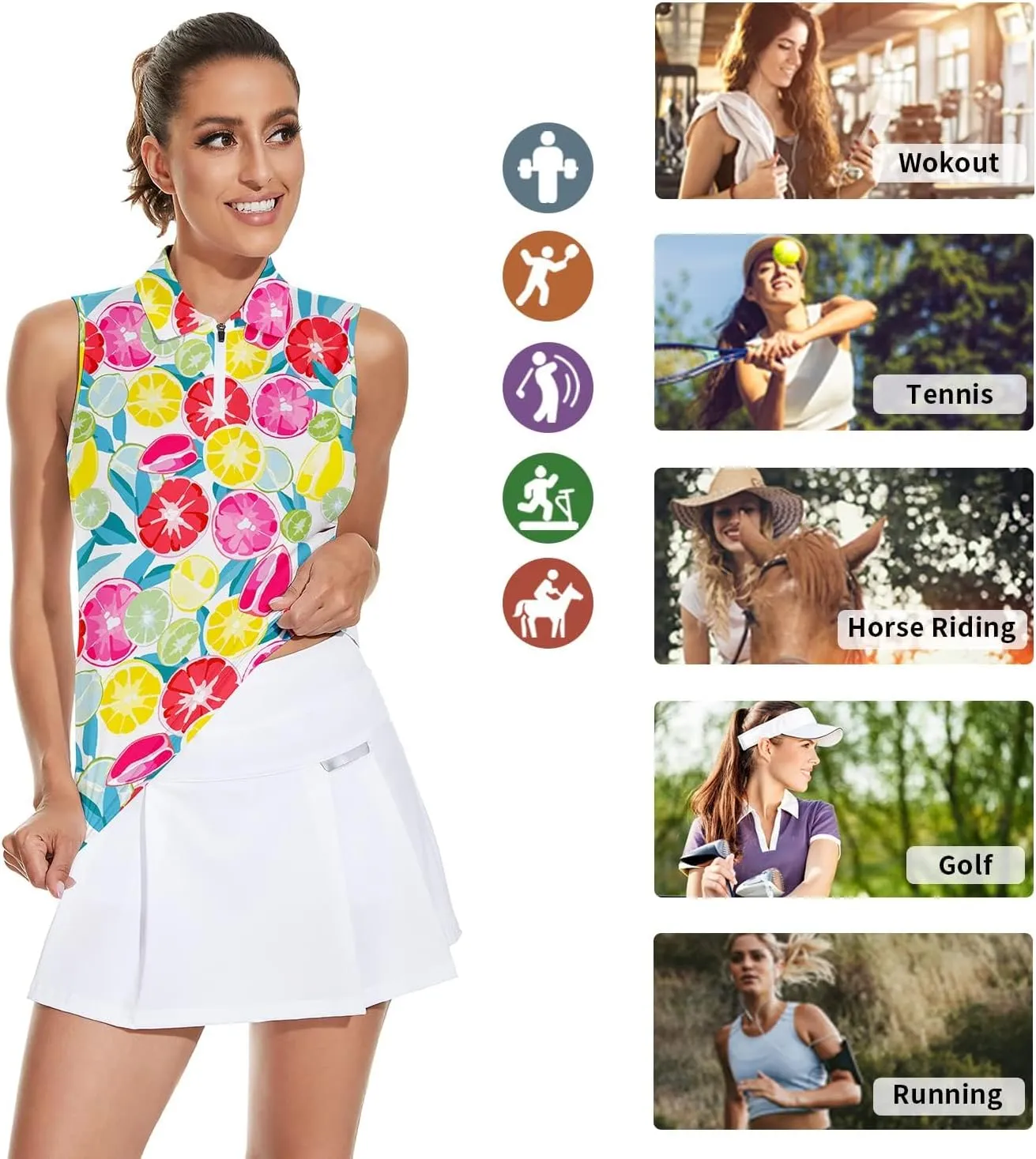 Soneven Women's Sleeveless Golf Top Floral Athletic Golf Wear Moisture Wicking Sleeveless Polo Quick Dry