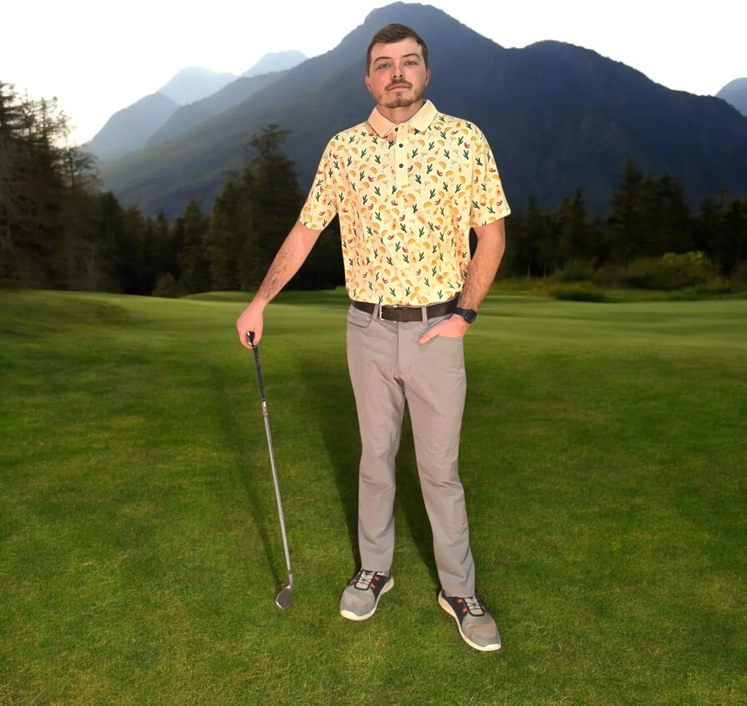 Tropical Hawaiian Golf Polo Shirt  Men Sizes S Thru 5XL Performance Moisture Wicking Dri Fit Flamingo Resort Wear Pickleball