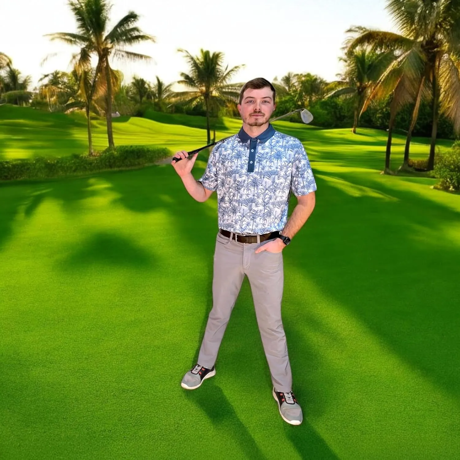 Tropical Hawaiian Golf Polo Shirt  Men Sizes S Thru 5XL Performance Moisture Wicking Dri Fit Flamingo Resort Wear Pickleball