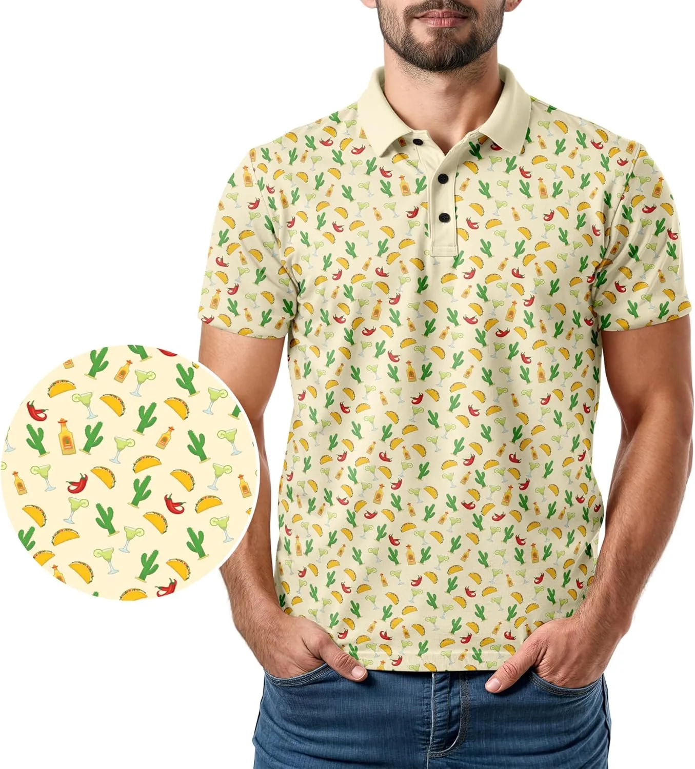 Tropical Hawaiian Golf Polo Shirt  Men Sizes S Thru 5XL Performance Moisture Wicking Dri Fit Flamingo Resort Wear Pickleball