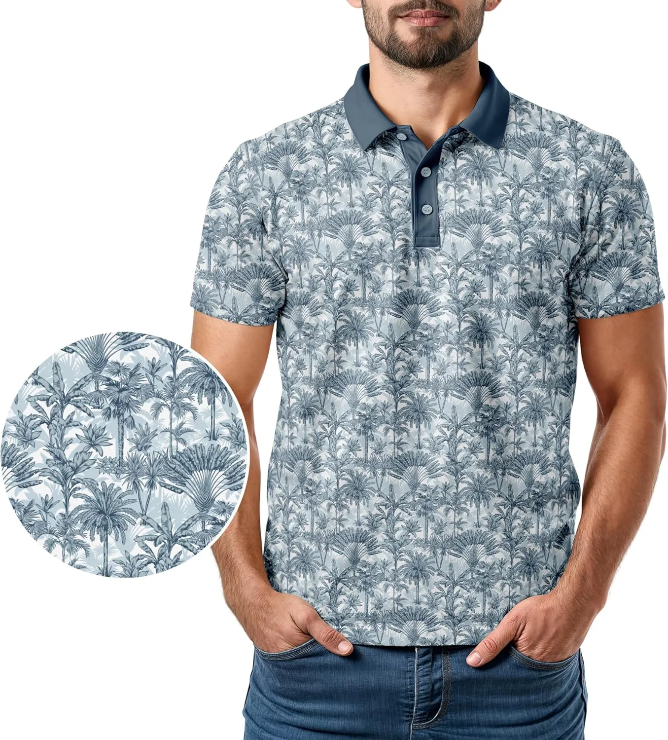 Tropical Hawaiian Golf Polo Shirt  Men Sizes S Thru 5XL Performance Moisture Wicking Dri Fit Flamingo Resort Wear Pickleball