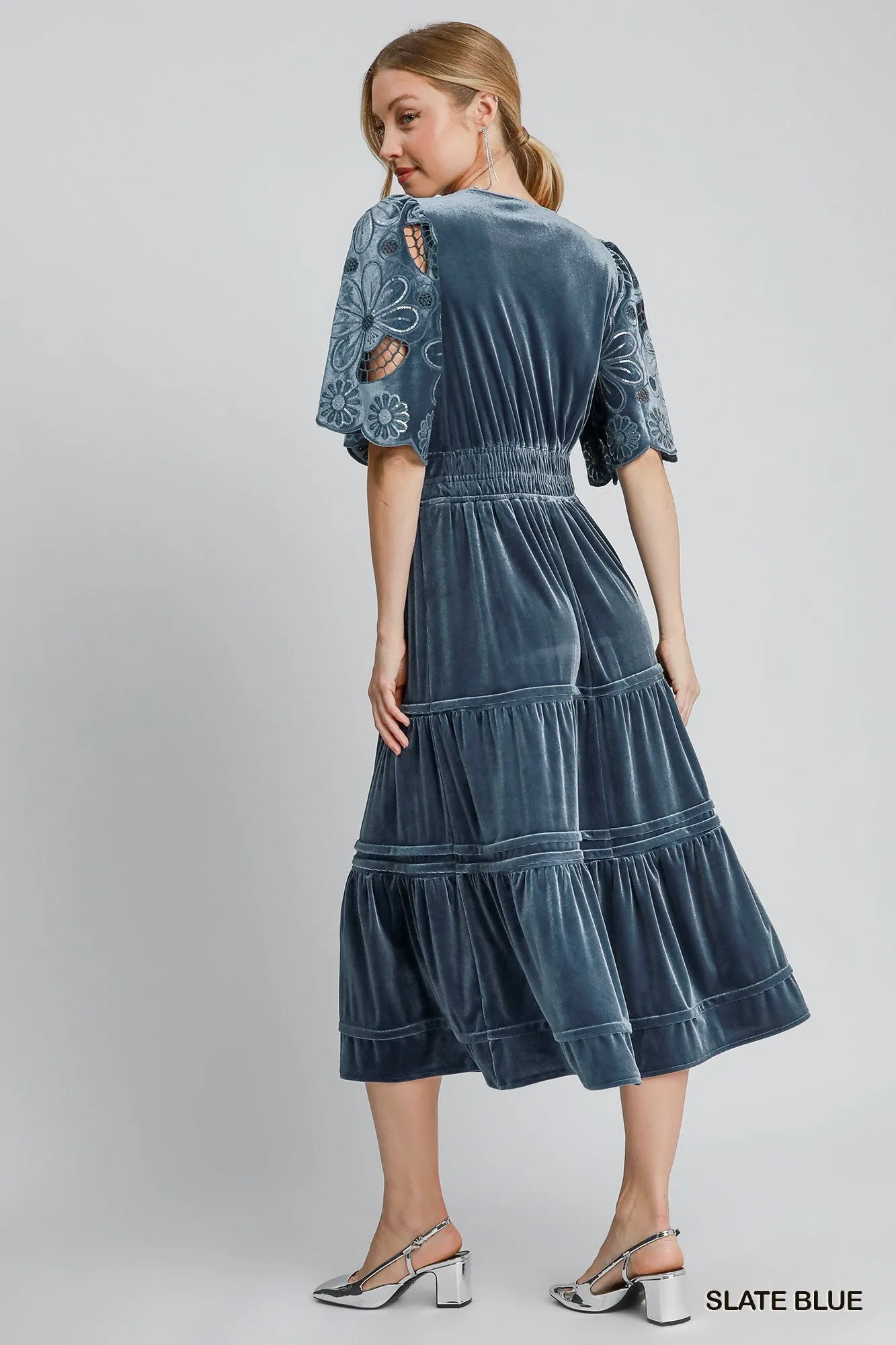 Velvet Tiered Maxi Dress - Slate Blue