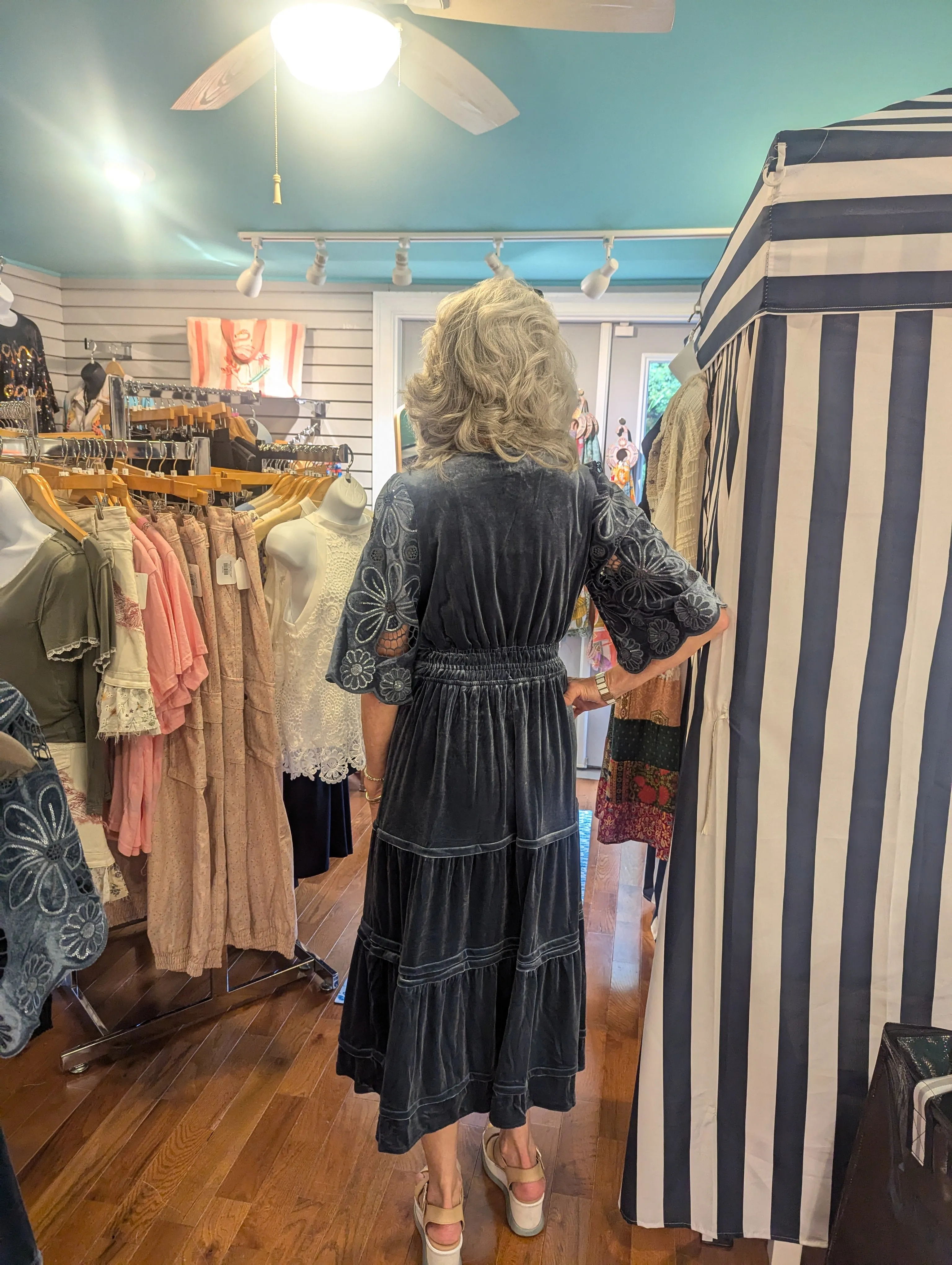 Velvet Tiered Maxi Dress - Slate Blue