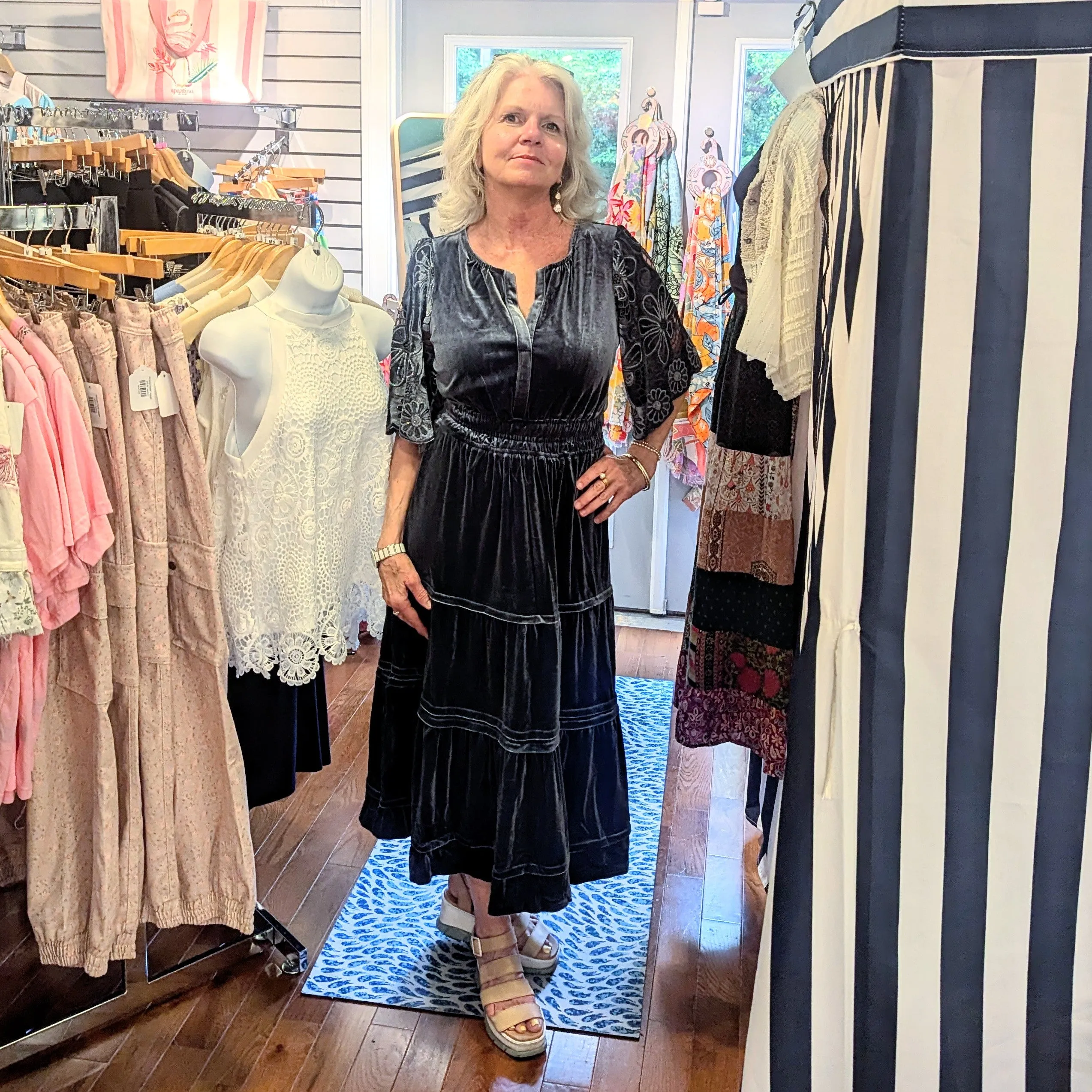 Velvet Tiered Maxi Dress - Slate Blue